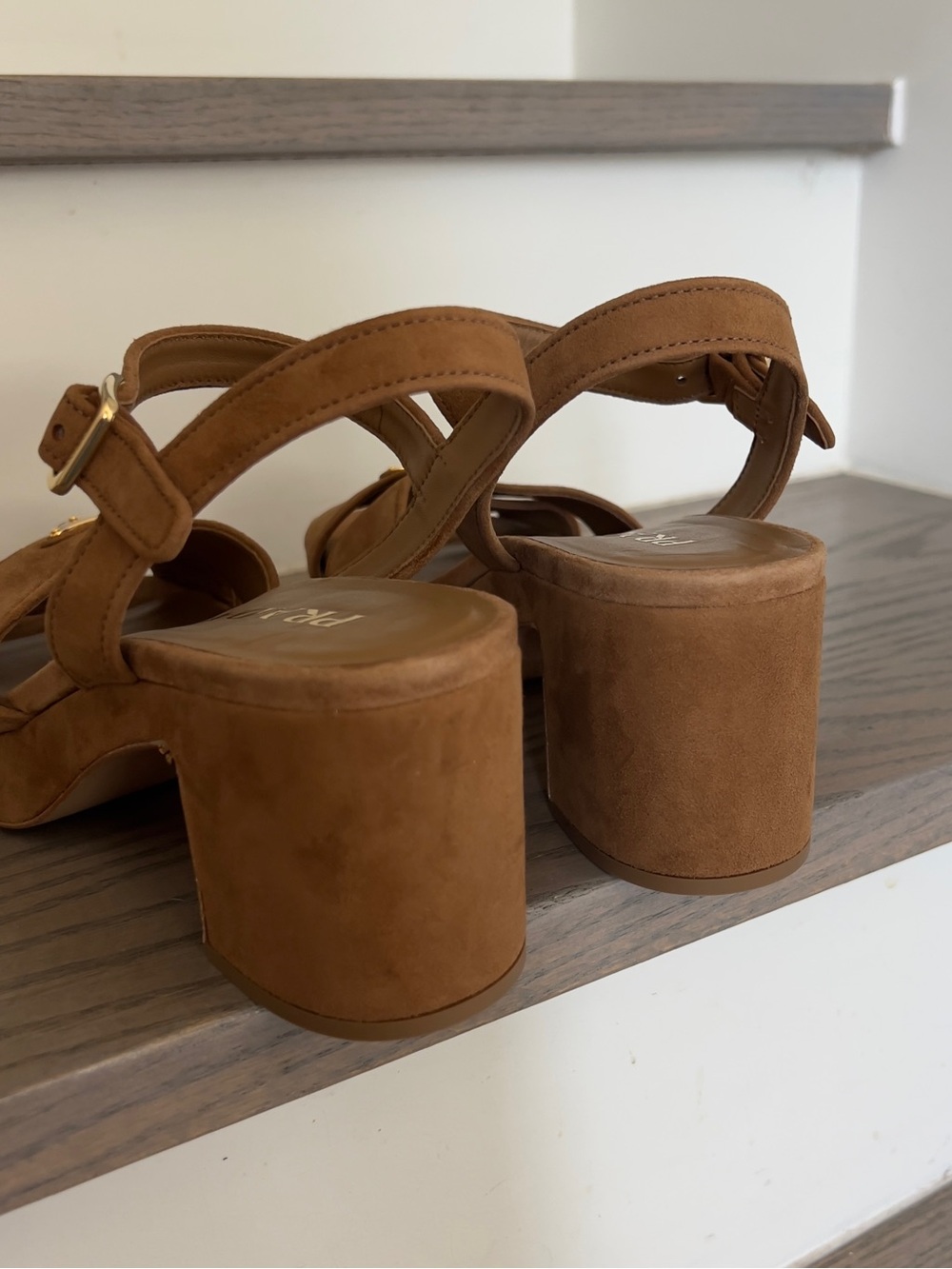 Prada Triangle Suede Platform Sandals in Camel Brown NWOB - Picture 6 of 12